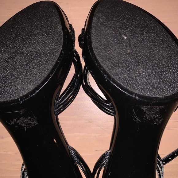 VINTAGE Fredericks of Hollywood 7 1/2 Black Vinyl Stilleto Sandals - Picture 8 of 10